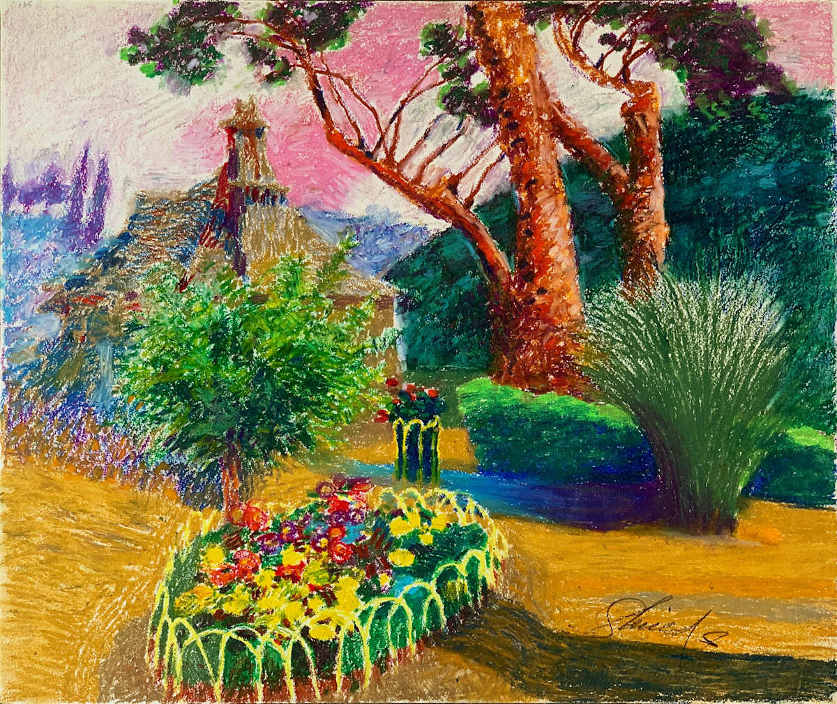 1988 "Garden" Landscape Drawing Acclaimed Illustrator Bill Shields by Bill Shields 