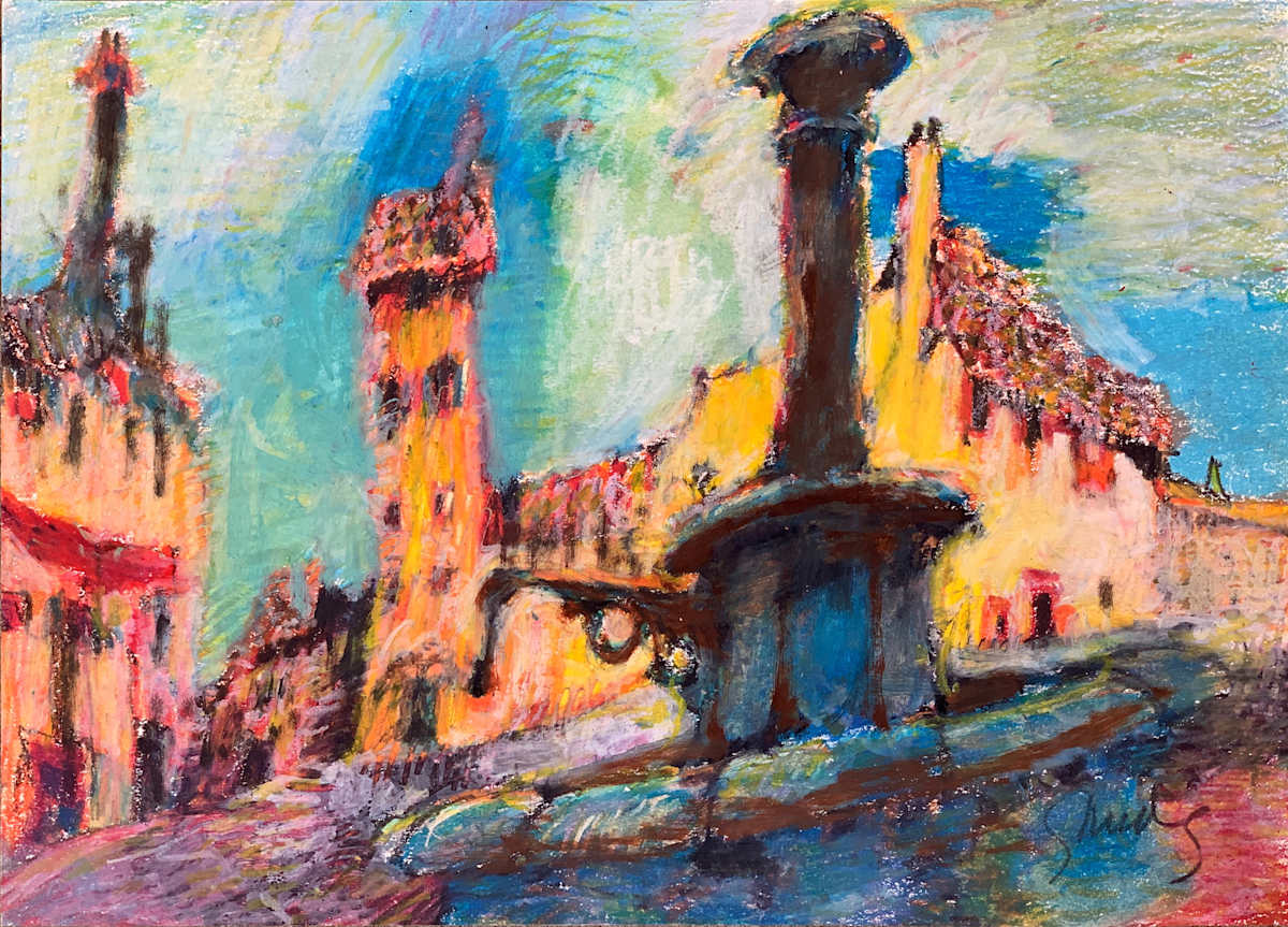 1987 "Southern France" Landscape Drawing Acclaimed Illustrator Bill Shields by Bill Shields, Image 3.