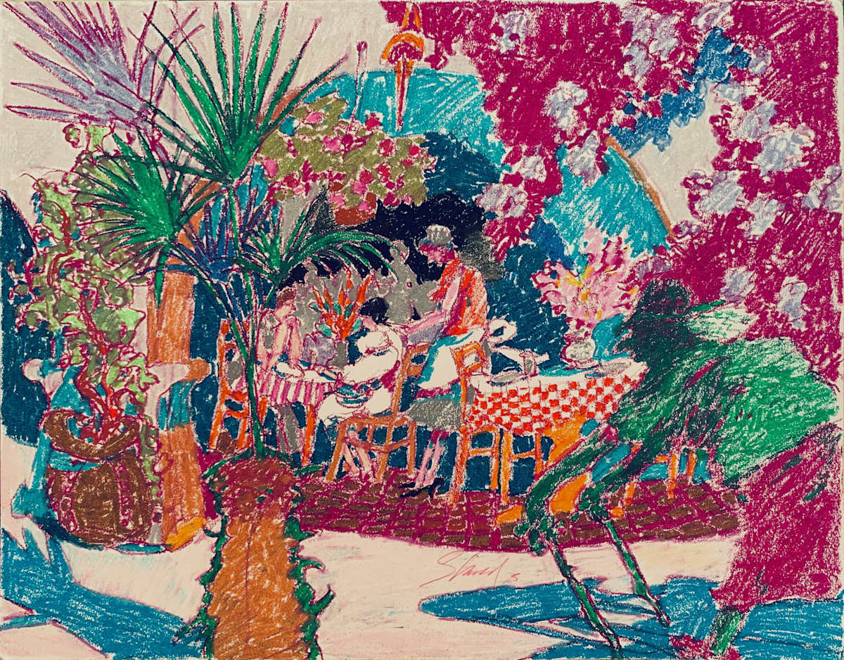 1988 "Café" Pastel Landscape Drawing Acclaimed Illustrator Bill Shields by Bill Shields, Image 2.