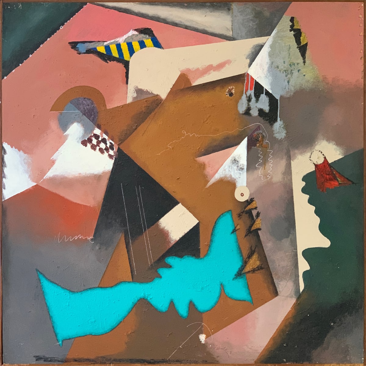 1997 "Brown, Blue Fusion" Abstract Painting on Panel William Shields Acclaimed Illustrator by Bill Shields, Image 1.