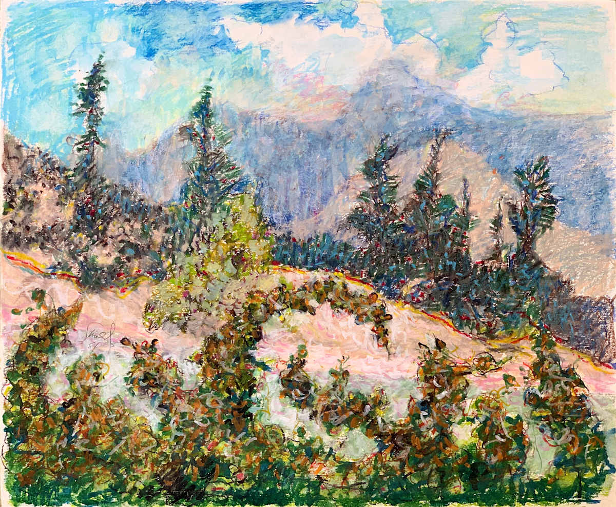 1979 "Mount St. Helena" Oil Pastel Landscape Drawing Acclaimed Illustrator Bill Shields by Bill Shields, Image 2.