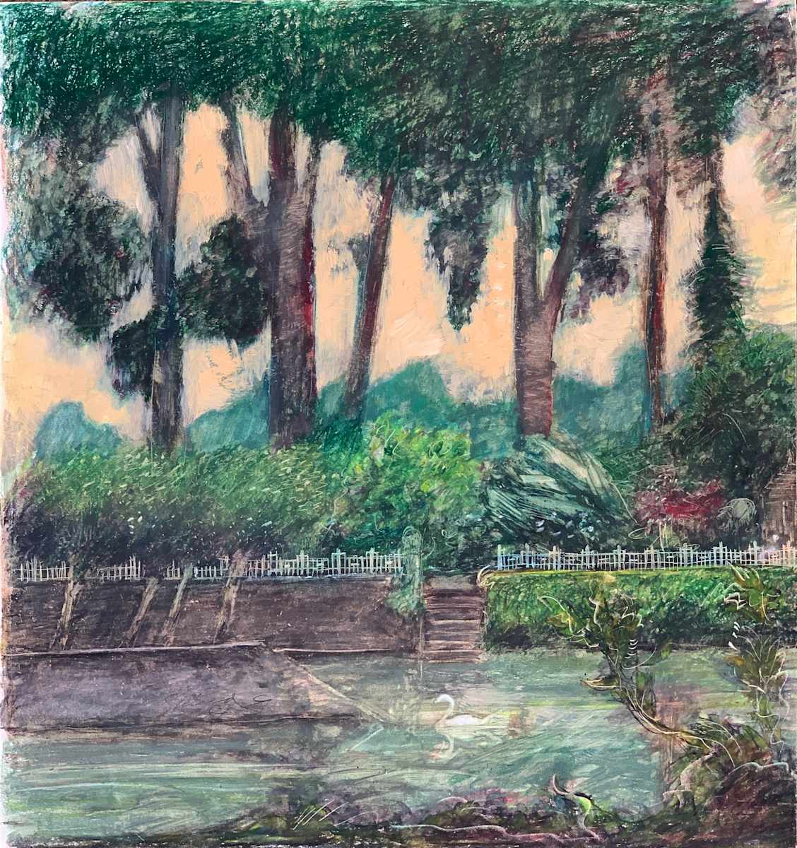 1987 "River" Landscape Drawing Acclaimed Illustrator Bill Shields by Bill Shields, Image 2.