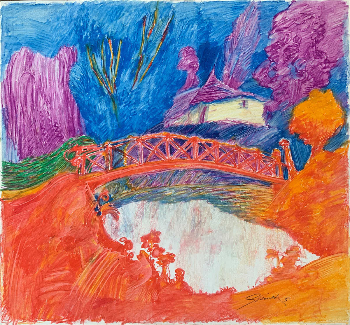 1987 "France" Abstract Landscape Painting Acclaimed Illustrator Bill Shields by Bill Shields, Image 2.