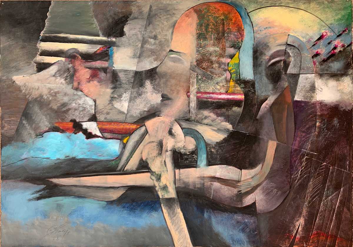 1988 "Thinking of Celeste" Abstract Painting Acclaimed Illustrator Bill Shields by Bill Shields 