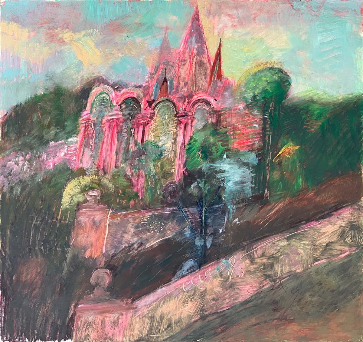 1990 "Medieval II" Abstract Landscape Painting Acclaimed Illustrator Bill Shields by Bill Shields, Image 2.
