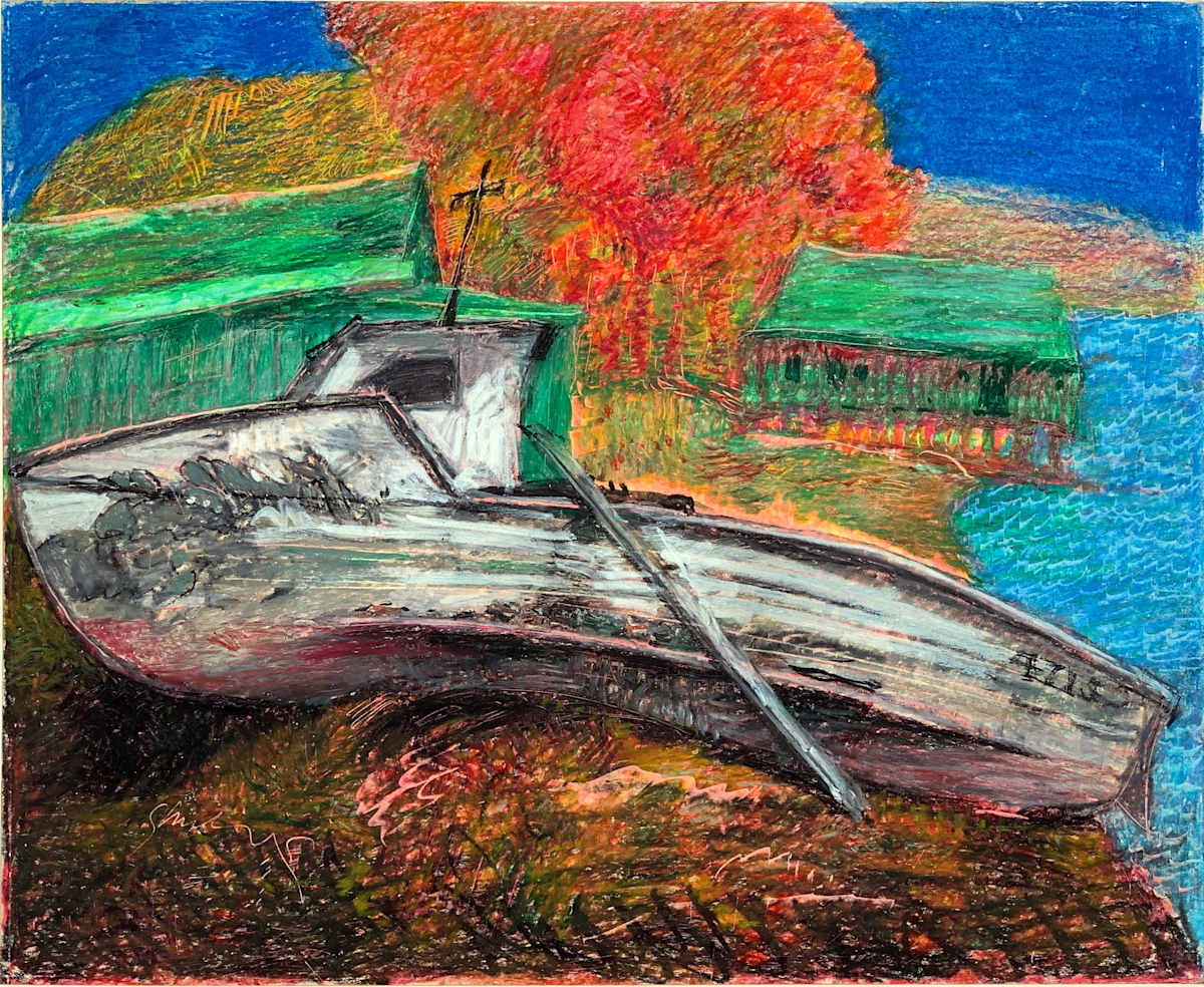 1987 "Boat" Abstract Landscape Drawing Acclaimed Illustrator Bill Shields by Bill Shields 