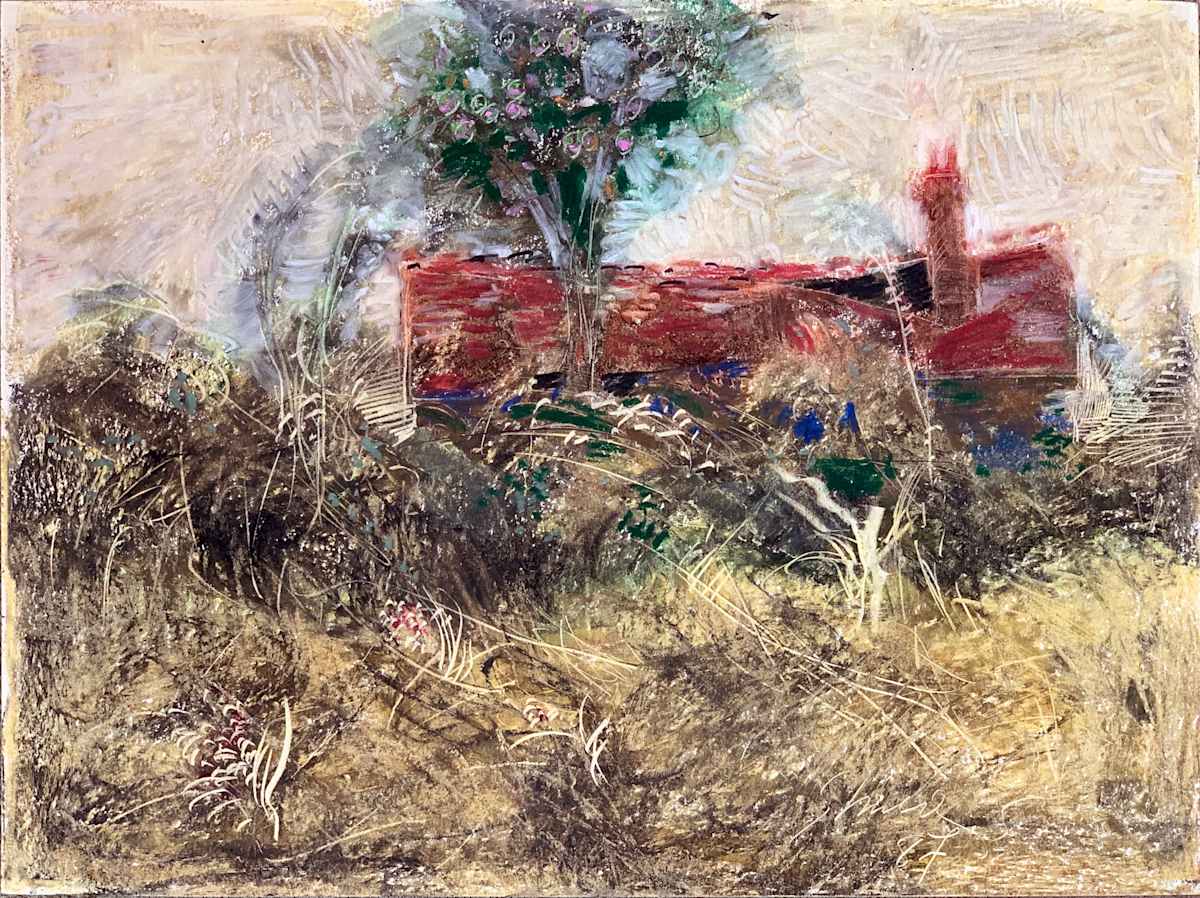 1987 "Roadside Cabin, France" Abstract Landscape Painting Acclaimed Illustrator Bill Shields by Bill Shields 