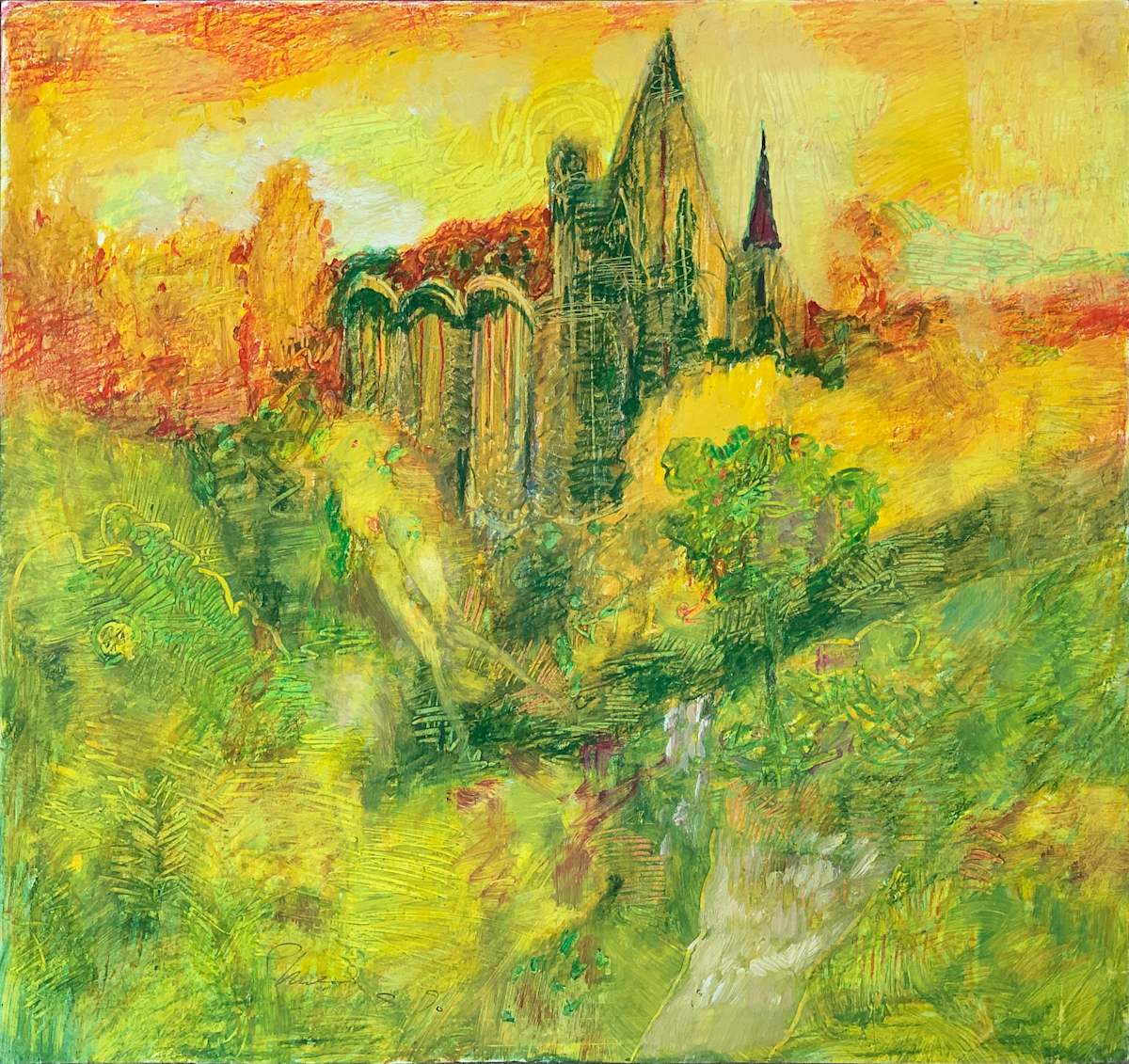 1987 "Medieval I" Abstract Landscape Painting Acclaimed Illustrator Bill Shields by Bill Shields, Image 2.