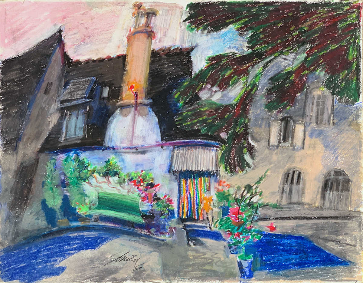 1988 "Cottage, France" Abstract Landscape Drawing Acclaimed Illustrator Bill Shields by Bill Shields 