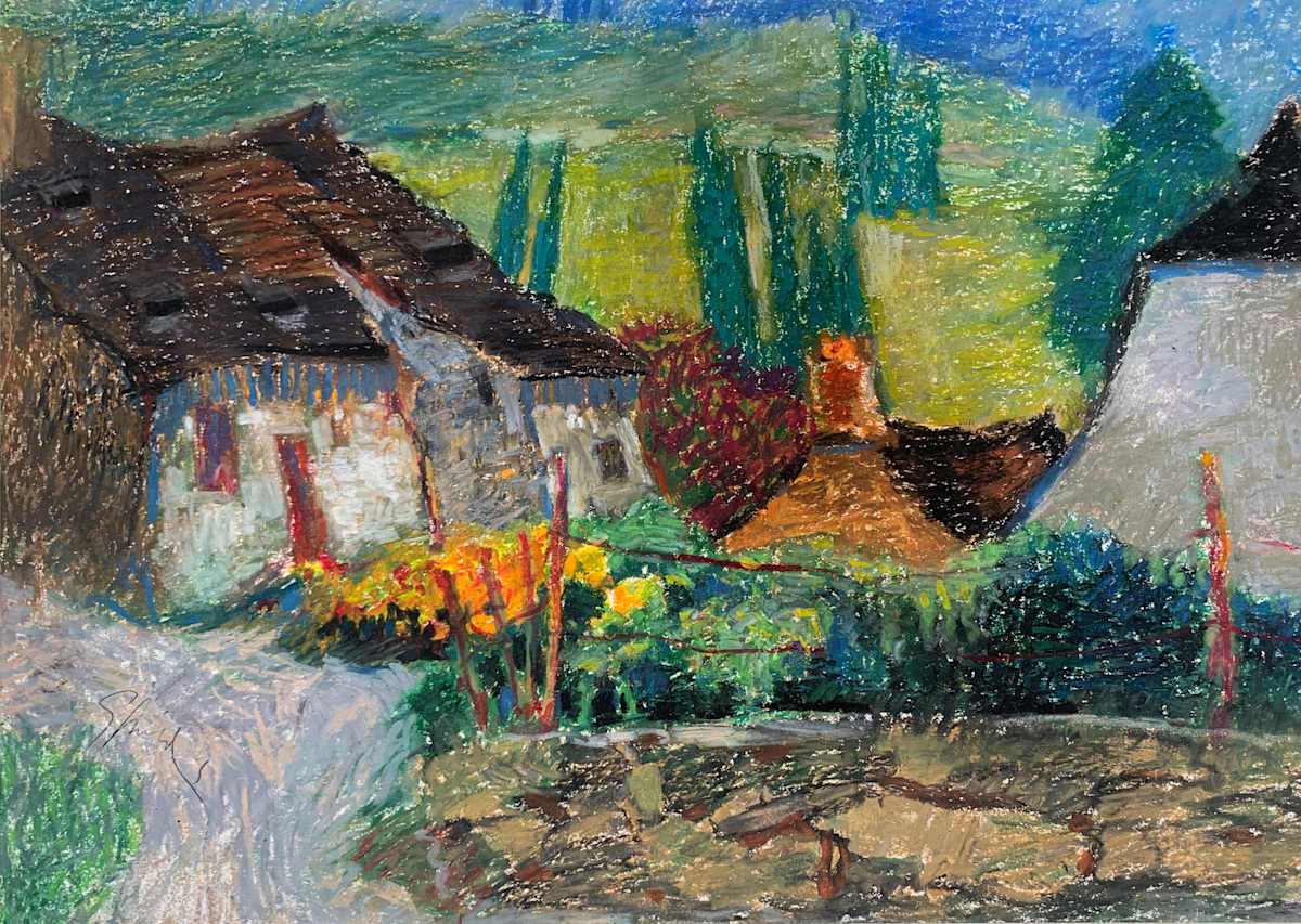 1987 "Country" Impressionist Landscape Drawing Acclaimed Illustrator Bill Shields by Bill Shields, Image 1.