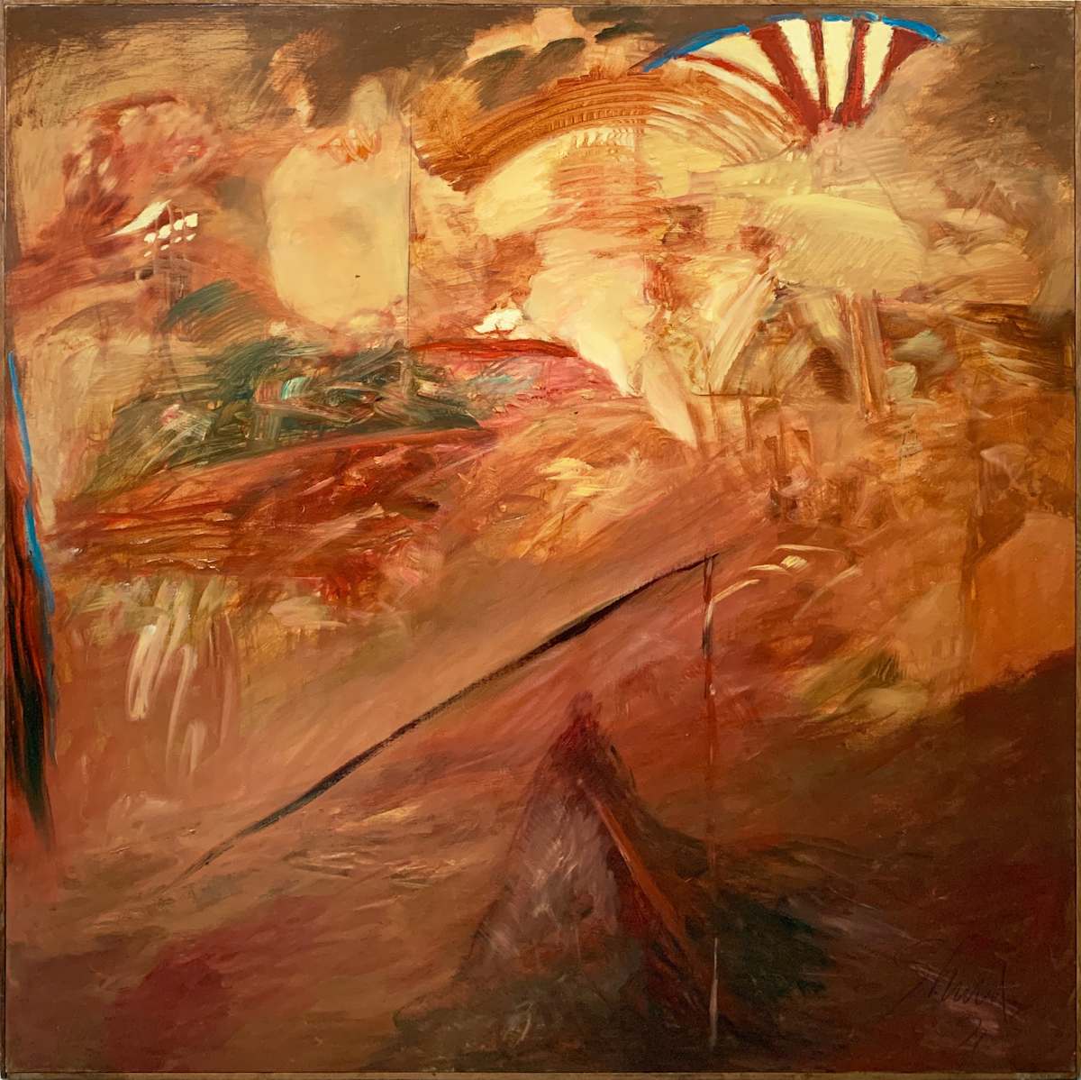 1991 "Lovers Sunset" Abstract Painting on Canvas William Shields Acclaimed Illustrator by Bill Shields, Image 2.