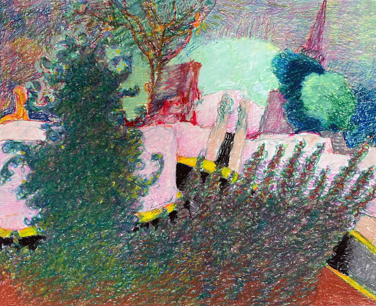 1987 "Ligneil" Impressionist Landscape Drawing Acclaimed Illustrator Bill Shields by Bill Shields 