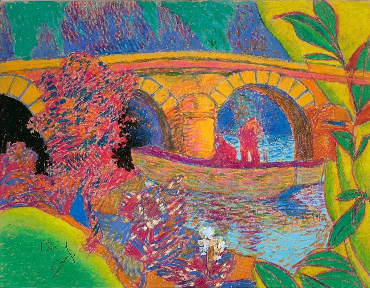 1987 "River" Abstract Landscape Drawing Acclaimed Illustrator Bill Shields by Bill Shields 