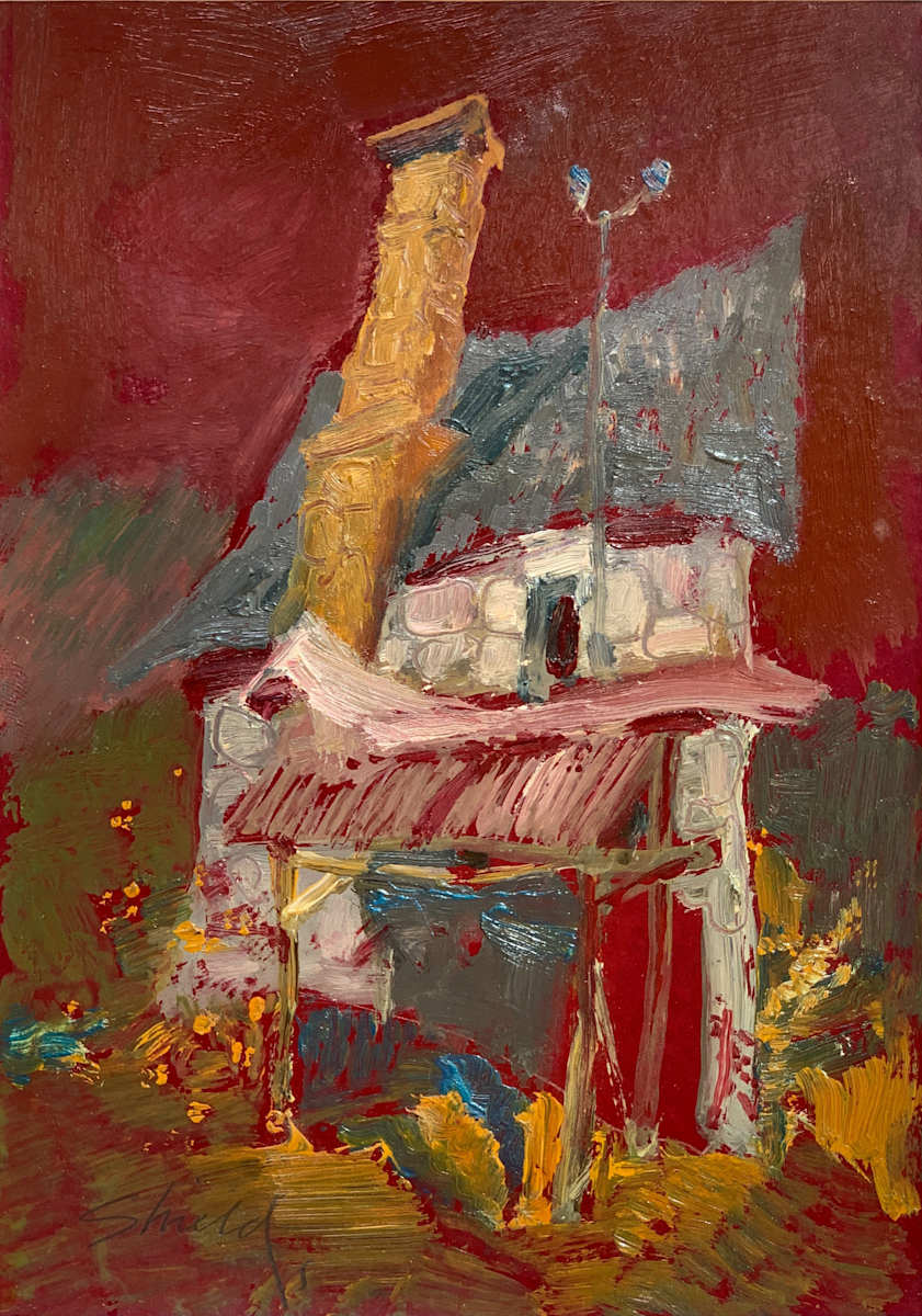 1988 "Little House" Abstract Landscape Painting Acclaimed Illustrator Bill Shields by Bill Shields 