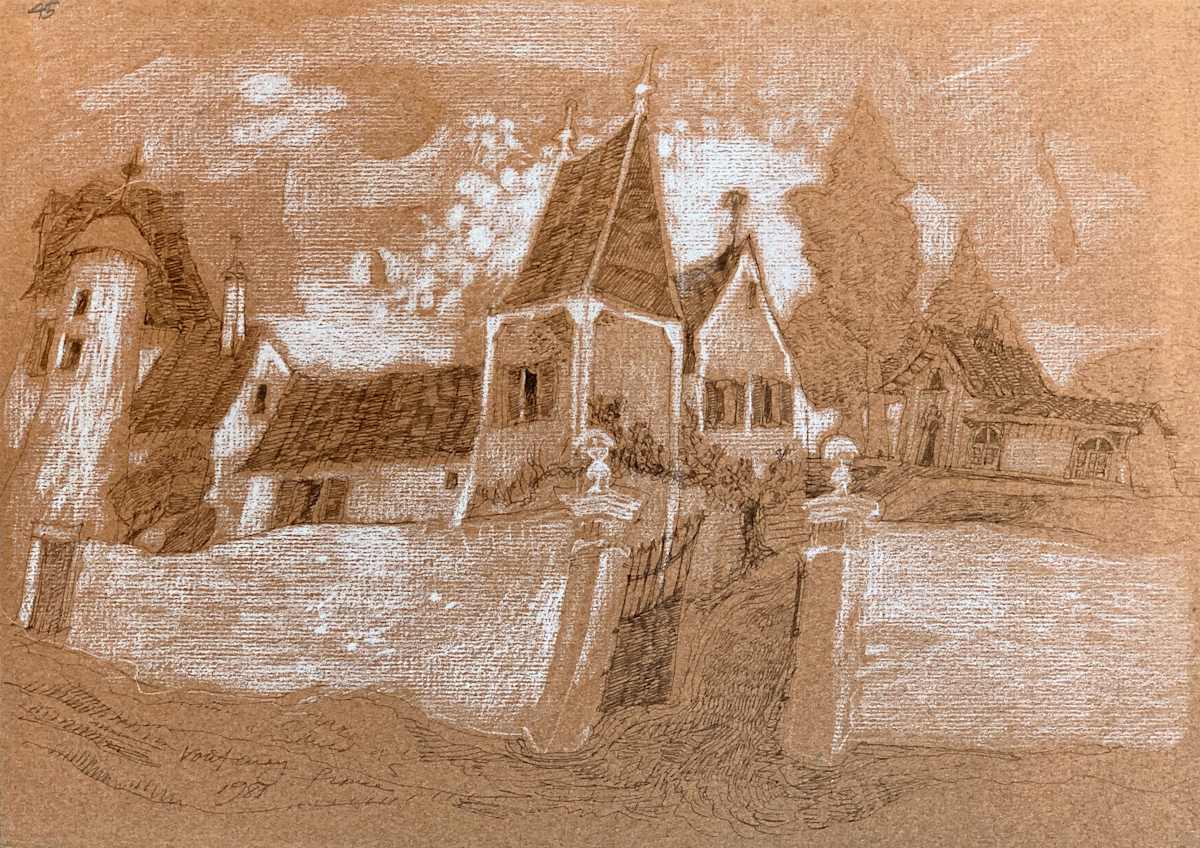 1981 "House" Abstract Landscape Drawing Acclaimed Illustrator Bill Shields by Bill Shields, Image 1.