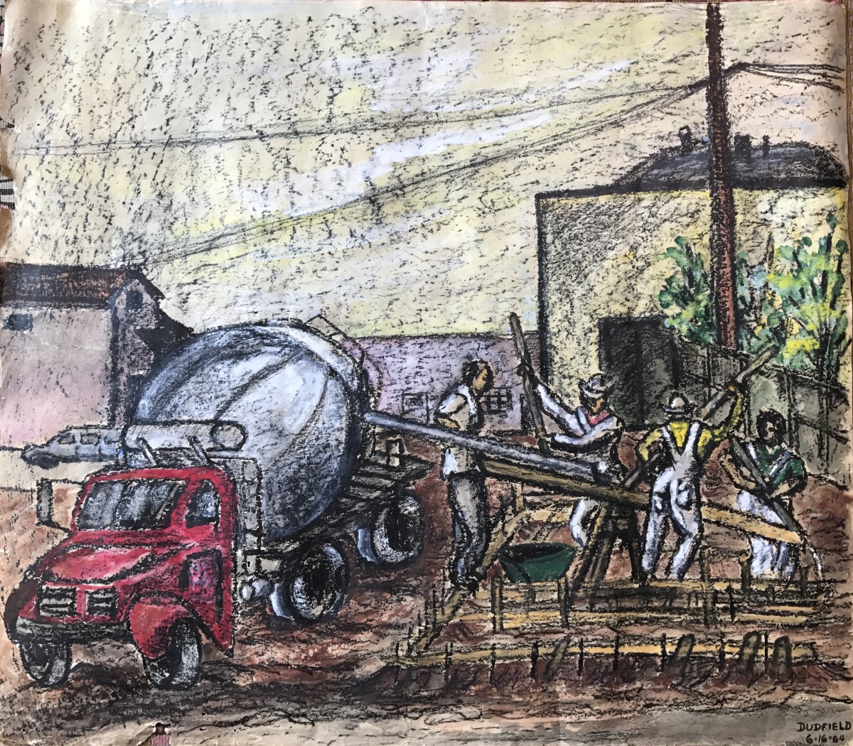 Construction Workers and Red Truck by Gloria Dudfield 