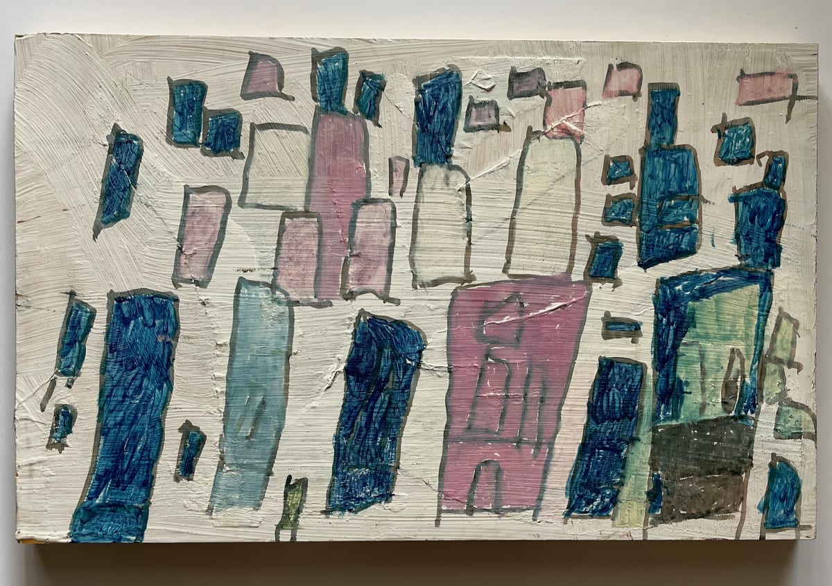 Painting on Wood Board "Houses" Outsider Art by Unknown 