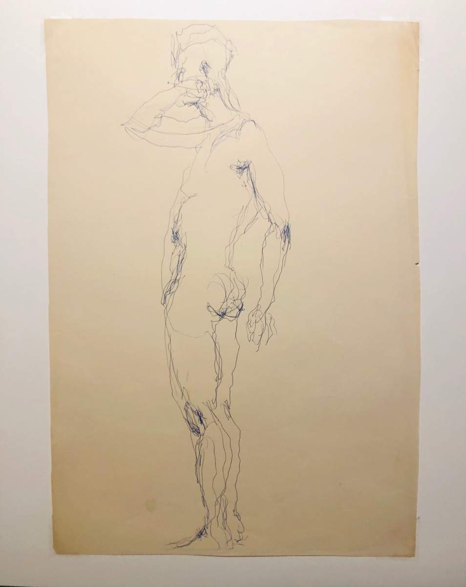 Contour Drawing Male Nude in Ink by Frank J Bette 