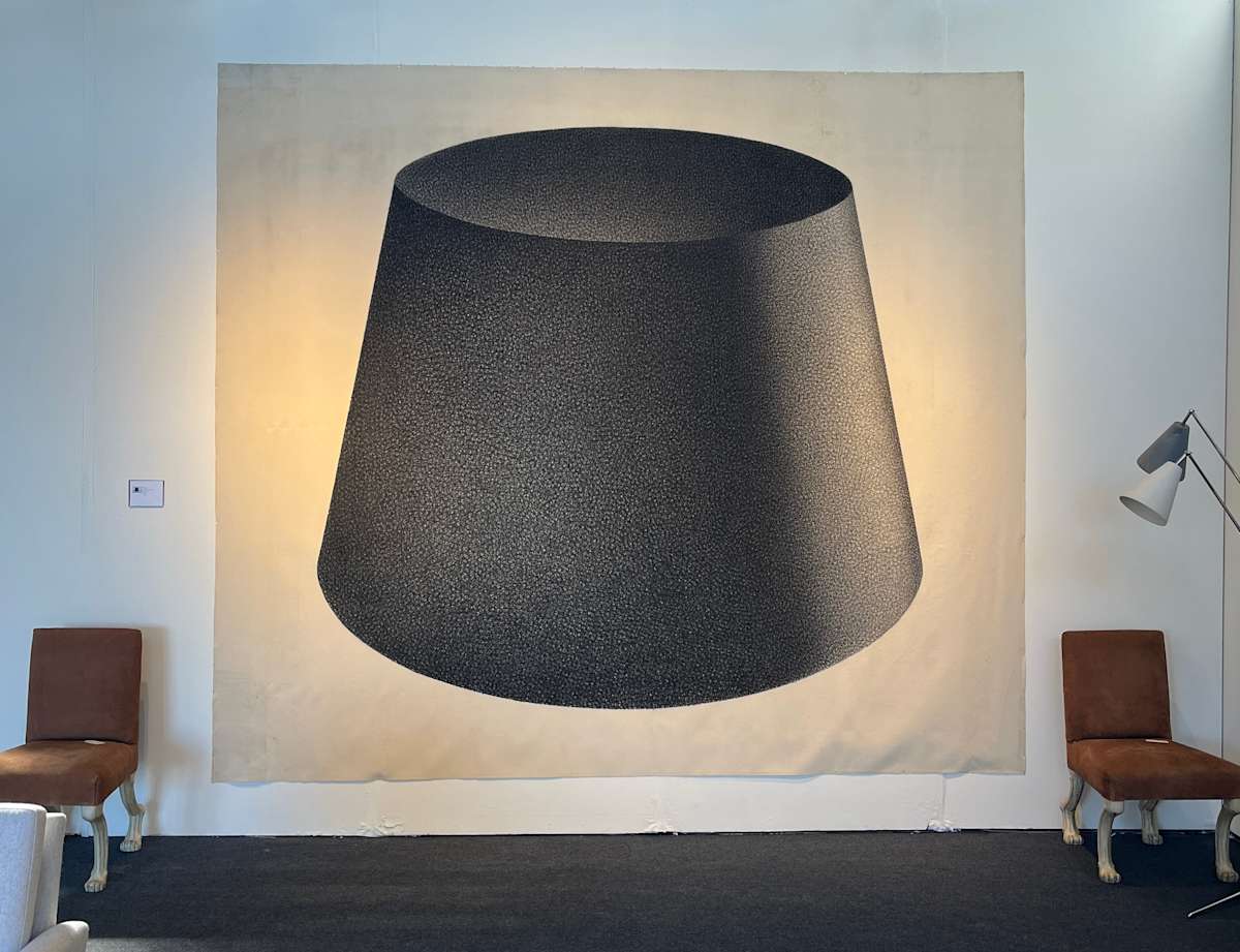 "One" Charcoal Cross-Hatch Drawing on Canvas 1980s Jack Scott by Jack Scott, Image 3.