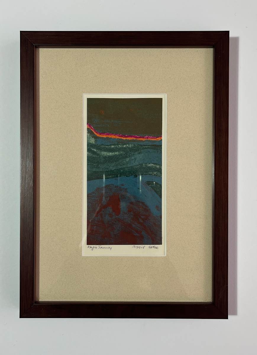 1960s "Magic Journey" Teal, Pink, Yellow Collage Intaglio Etching NY Artist Myril Adler by Myril Adler, Image 6.