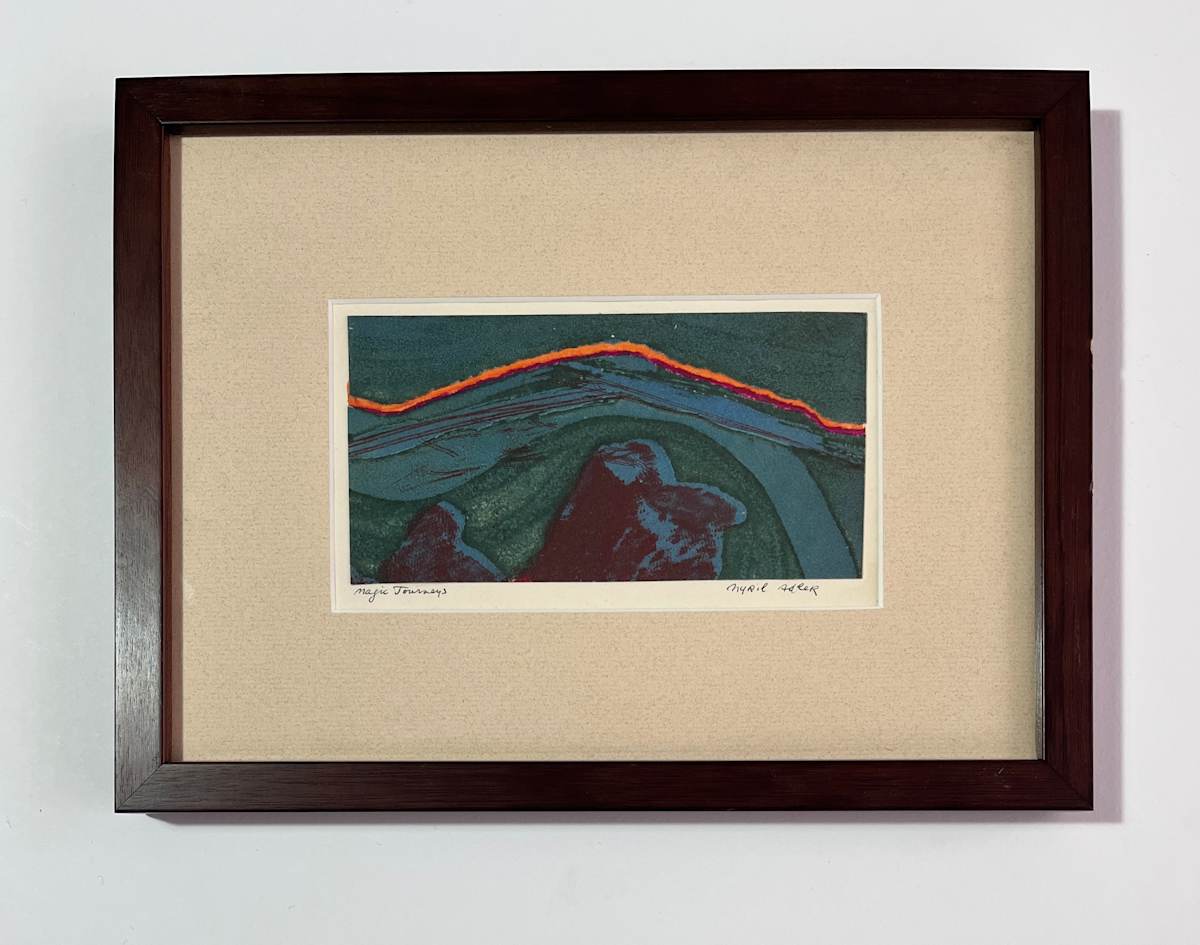 1960s "Magic Journeys" Teal, Pink, Orange Collage Intaglio Etching NY Artist Myril Adler by Myril Adler, Image 5.