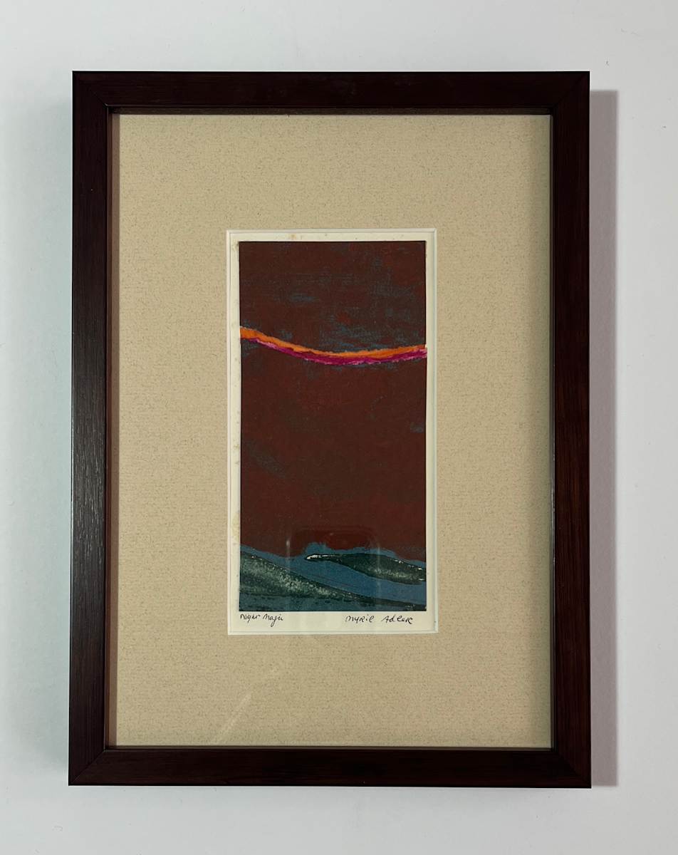 1960s "Night Magic" Teal, Pink, Yellow Collage Intaglio Etching NY Artist Myril Adler by Myril Adler, Image 5.