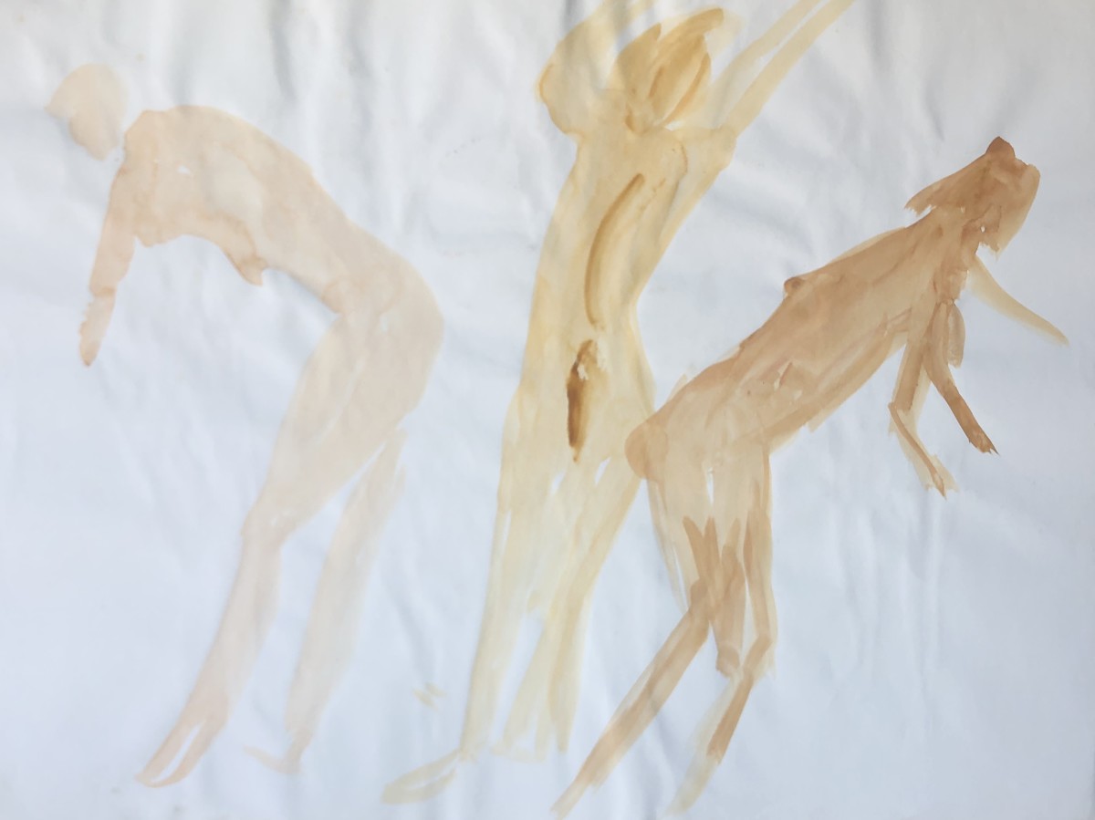 3 Nudes Stretching 1 by Thelma Corbin Moody 