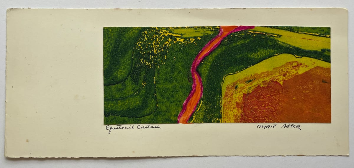 1960s "Equatorial Curtain" Green, Pink, Yellow Collage Intaglio Etching NY Artist Myril Adler by Myril Adler 