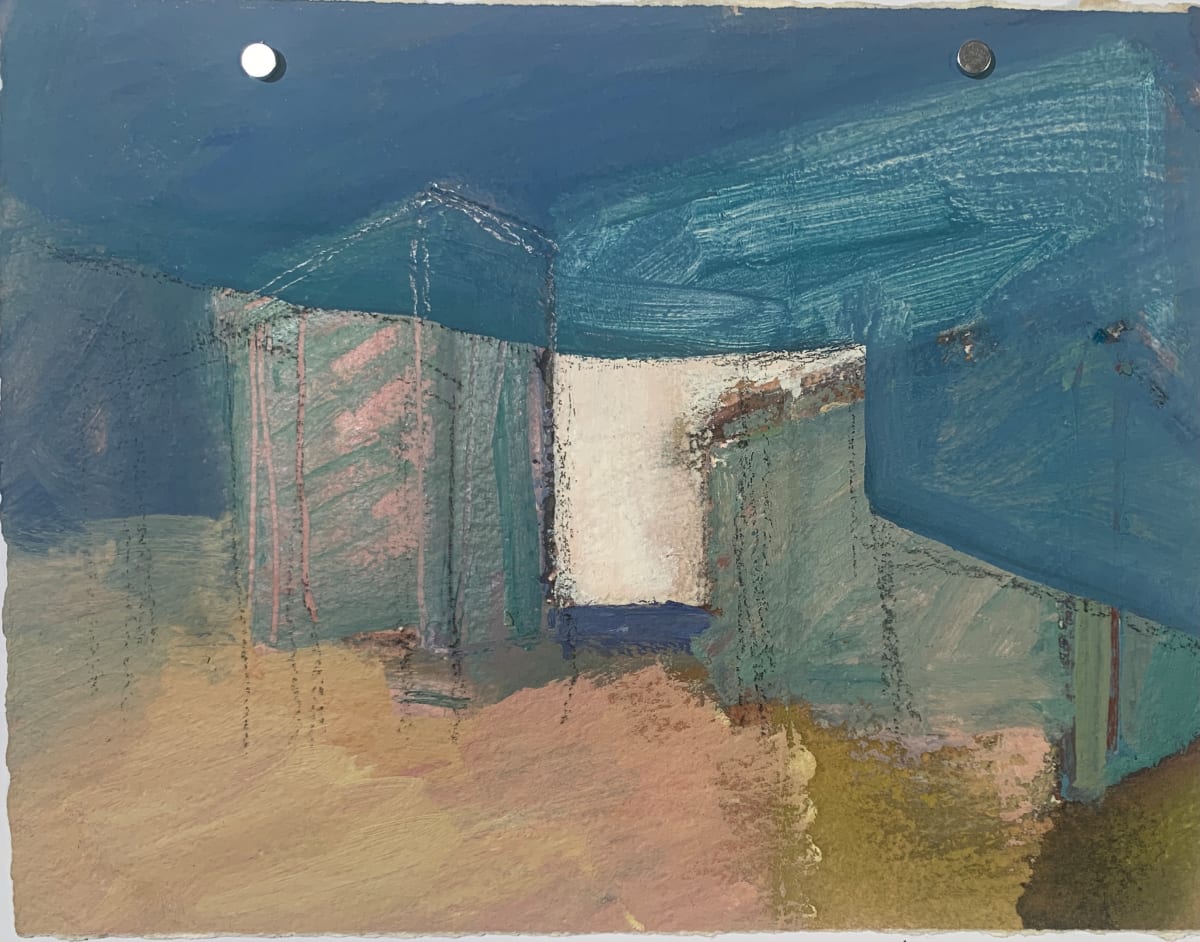 "Small Houses" 1980s Original Landscape Painting by Unknown 