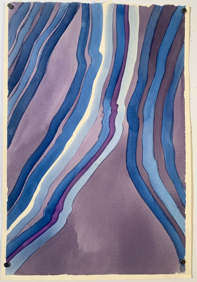 "Purple with Blue River" 1960s Original Abstract Painting by Edith  Isaac-Rose 