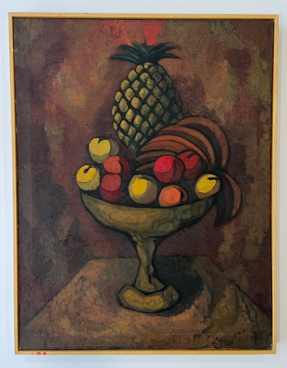 Mexican Modernist Still Life Oil Painting Mid 20th Century "Bodegon Fruitas" by Andres Molinares, Image 1.