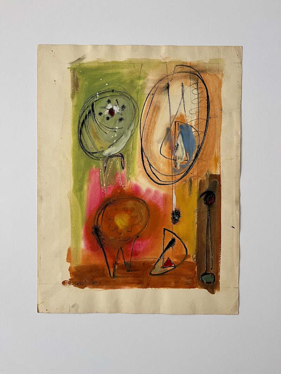 John Grillo 1947 Surrealist Gouache, Ink and Pencil Abstract by John Grillo, Image 3.
