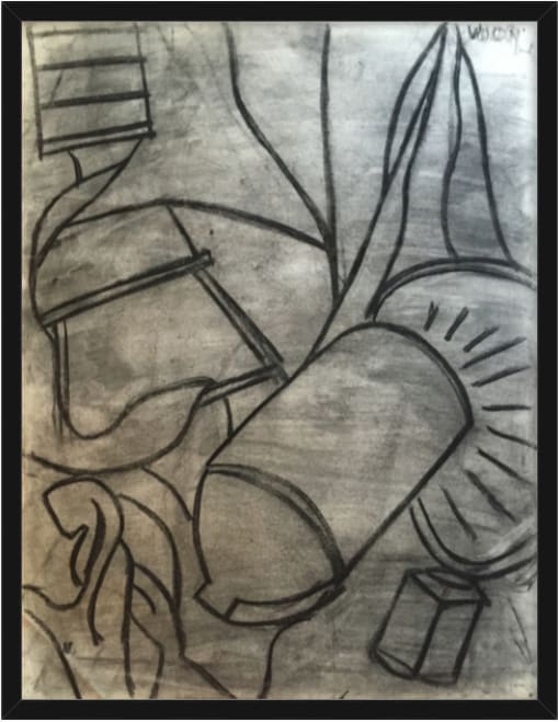 1950s Charcoal Henry Woon Spray Paint Still Life by Henry Woon, Image 1.
