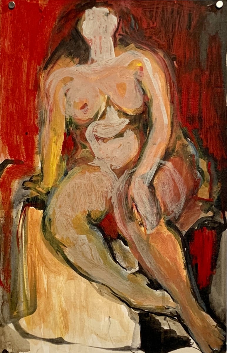 "Female Nude, Red Wall" by Agnes Mills 