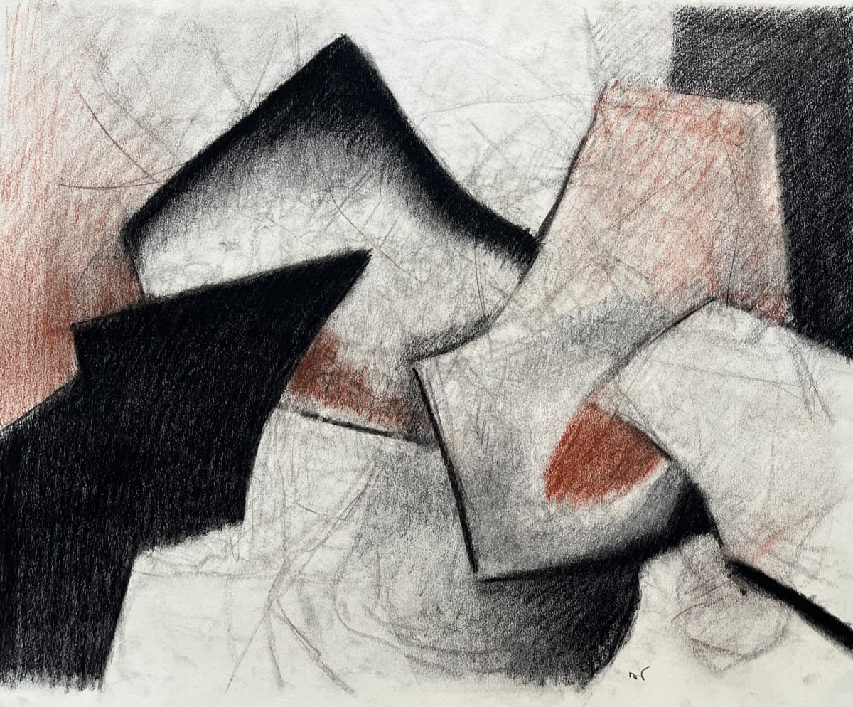 1980s "Rust and Black" Soft Pastel Abstract Drawing by D Tongen 