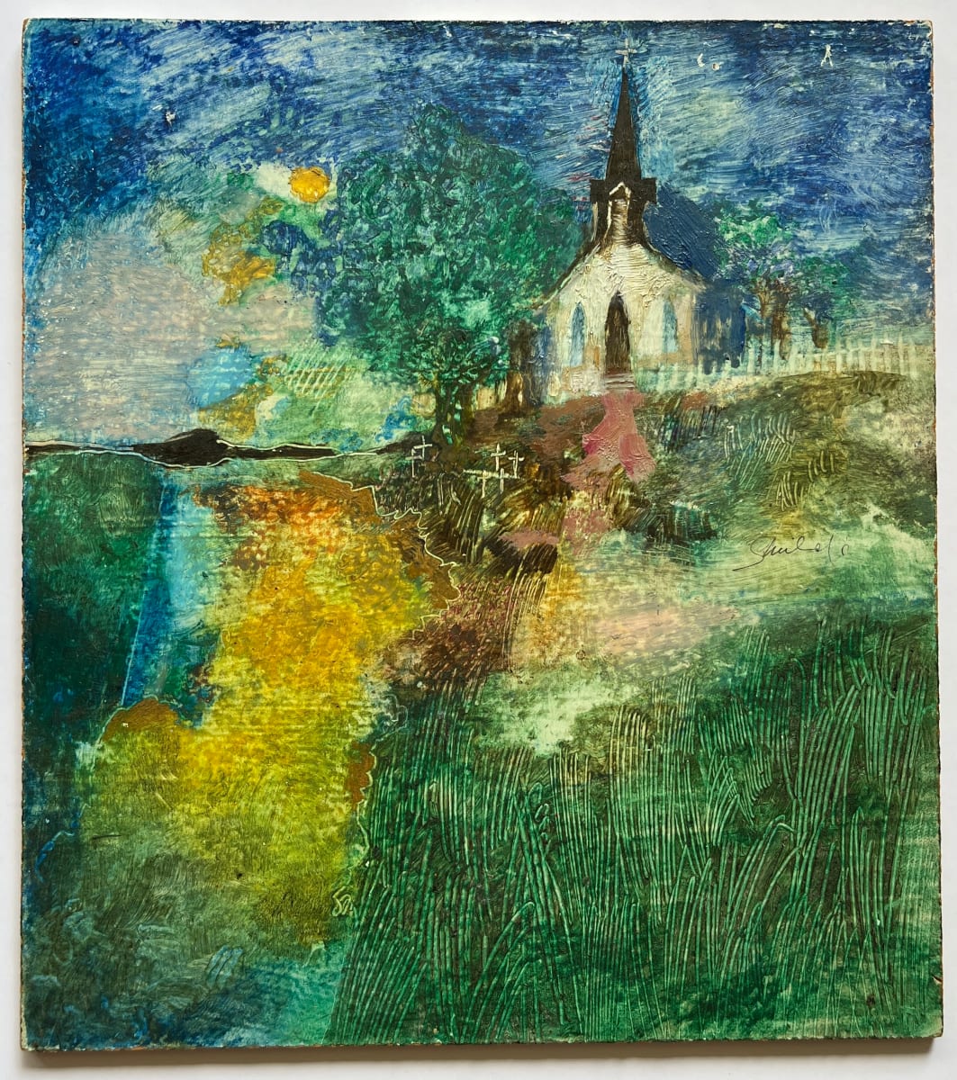 "Church on a Hill" Acrylic Painting on Board by Bill Shields, Image 6.