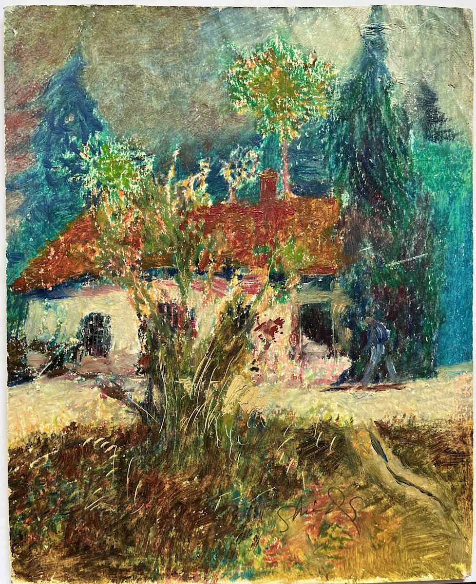 "Garden Cottage" 1990s Painting on Board Bill Shields by Bill Shields, Image 4.