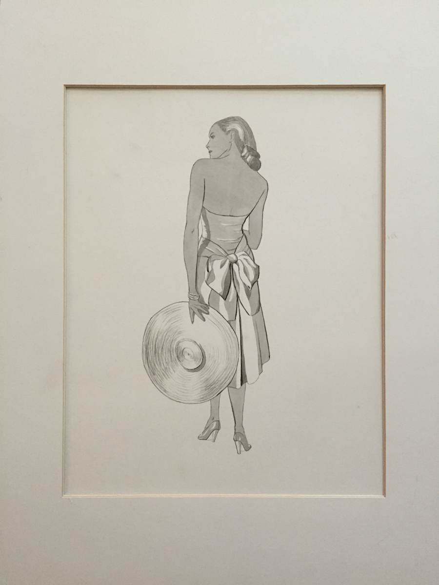 1950 Gouache Woman With Hat by Christina Rodina 