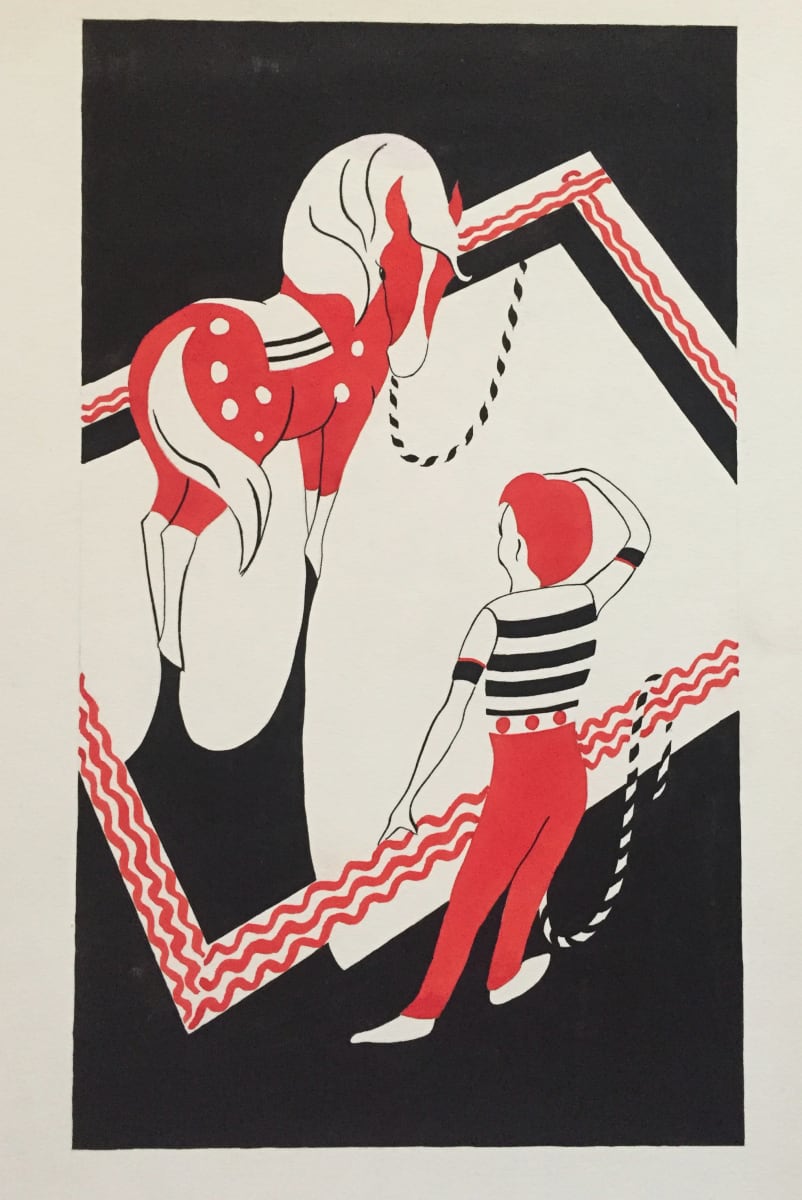1950 Gouache Horse and Boy Christina Rodina by Christina Rodina 