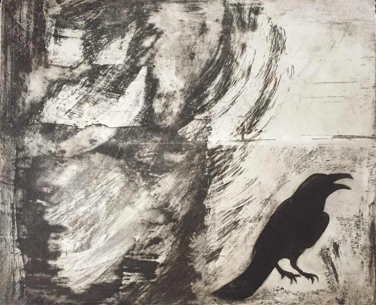 Crow Lithograph Intaglio on Strathmore Paper, Image 1.