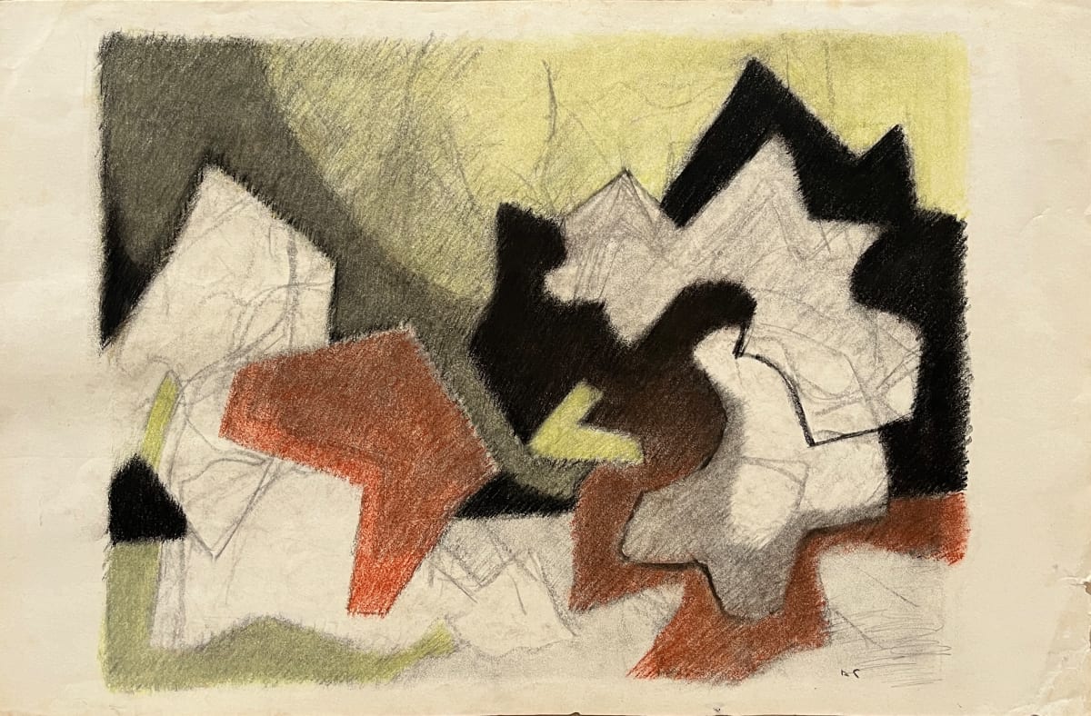 1980s "Yellow and Black" Soft Pastel Abstract Drawing by D Tongen 