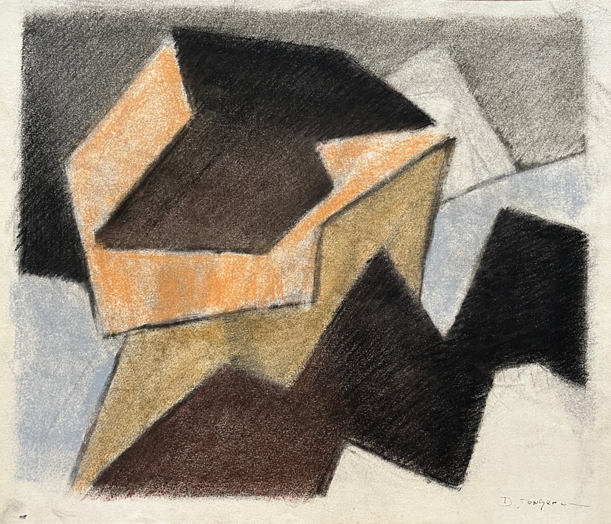1980's Cubist "Orange, Brown, Black" Soft Pastel Abstract Drawing by D Tongen, Image 10.