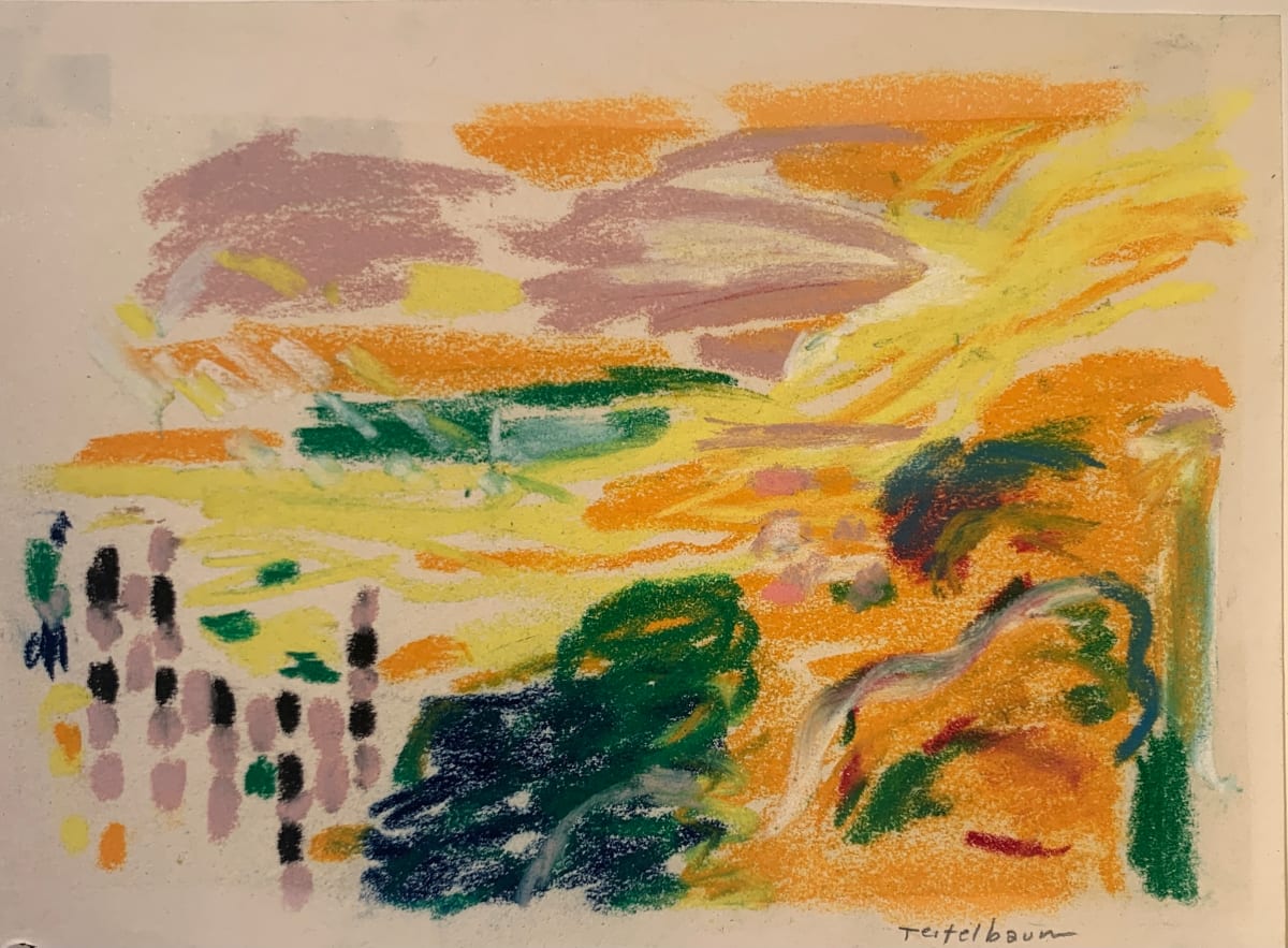 "Pink Clouds" Original Mid Century Impressionist Landscape Drawing by Edith  Isaac-Rose 