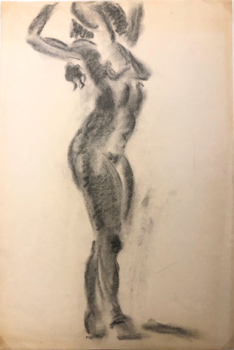 Charcoal Female Nude with Curls by Frank J Bette 