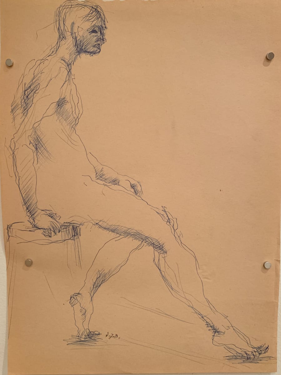 Male Nude In Ink on Stool by Frank J Bette 