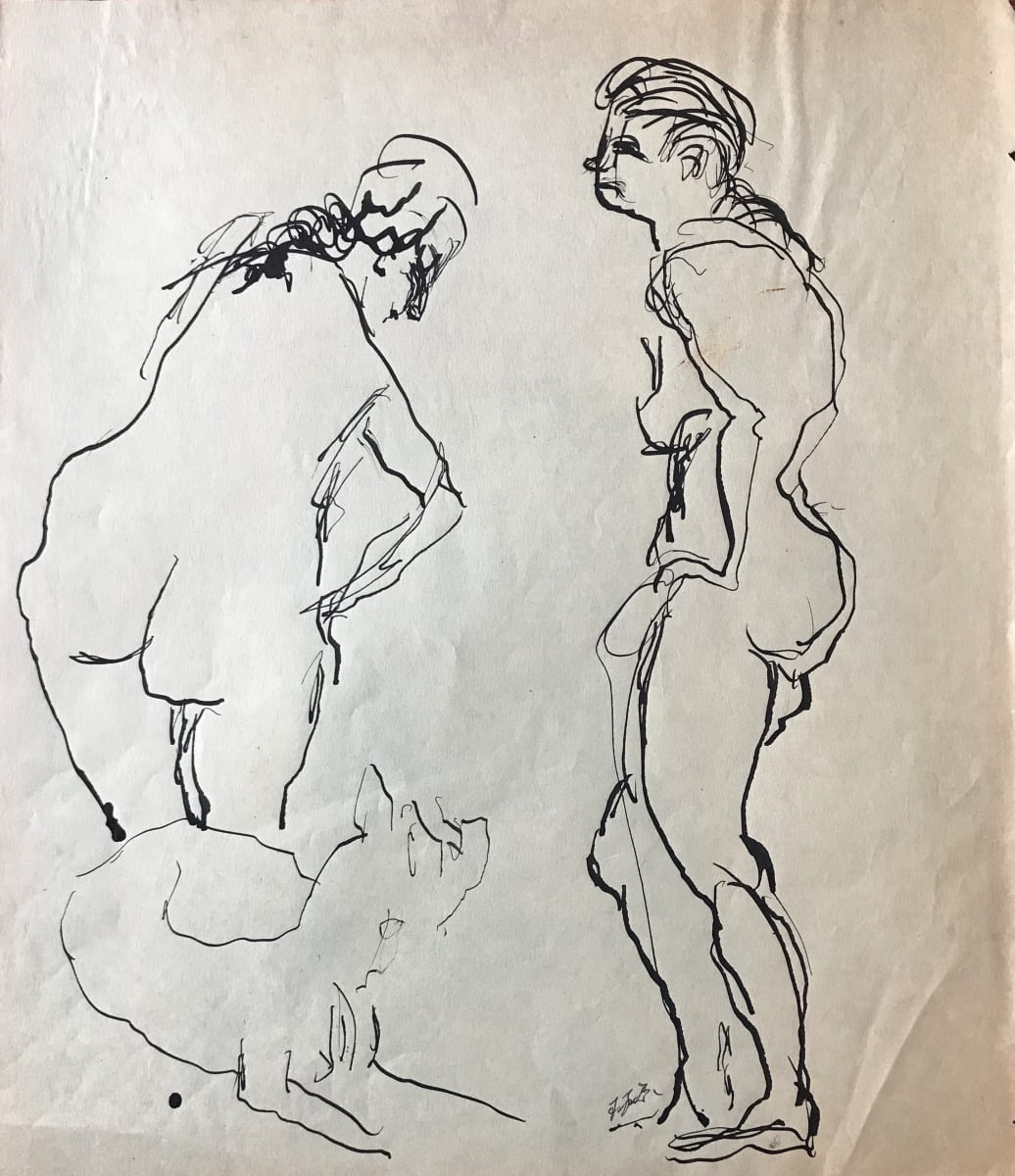 Two Nudes and a Dog by Frank J Bette, Image 1.