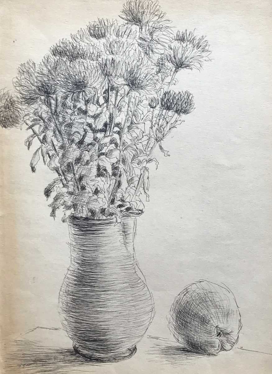 Flowers and an Apple by Frank J Bette 