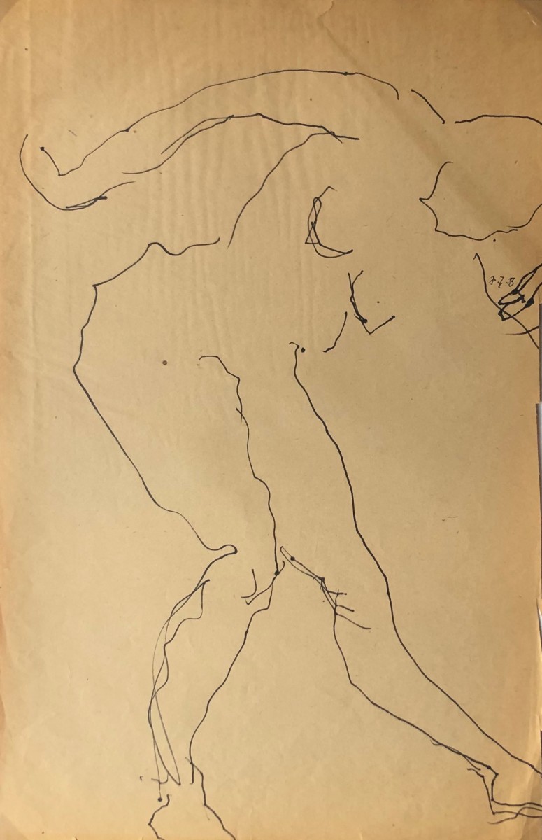 1960s Ink Contour Drawing "Bent" by Frank J Bette 