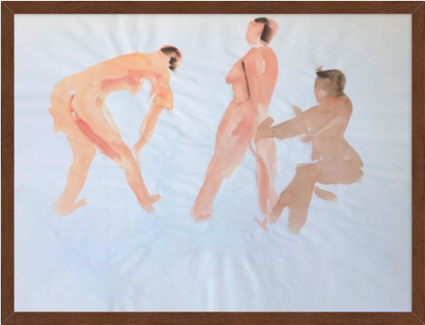 1970s Female Nudes Watercolor "Sitting, Bending, Looking" by Thelma Corbin Moody 