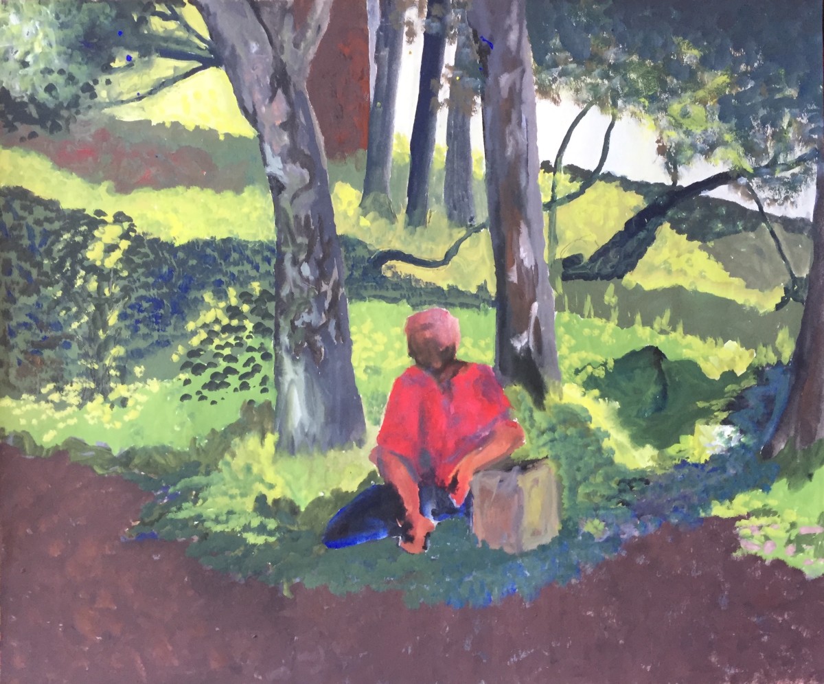 Figurative Gouache Park Scene by Gloria Dudfield 